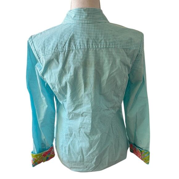 Lilly Pulitzer Jonni Button Down Shirt Shorely Blue Micro Gingham Print 6 - Picture 5 of 8